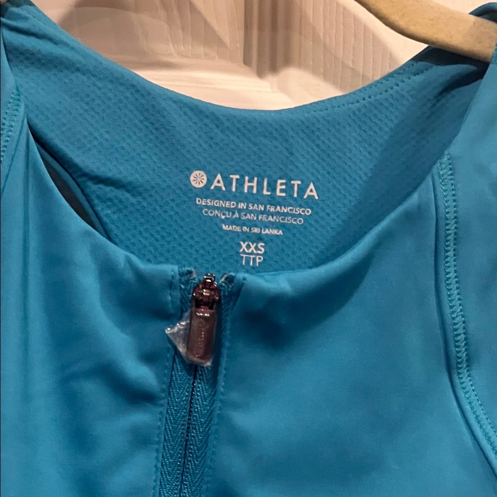 NWT-Athleta Teal Zip-Front Dress - Picture 2 of 12